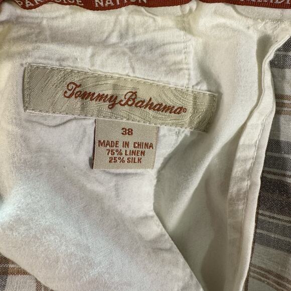 Tommy Bahama Shorts Mens Size 38 Brown Plaid Linen Silk Casual Chino - Picture 4 of 8